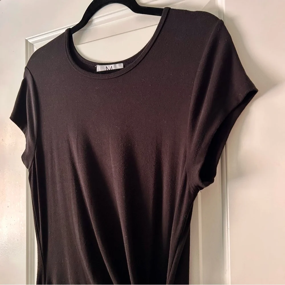 Magaschoni Knit Short Sleeve Midi Dress with Side Tie Waist Black size Large - Picture 3 of 10